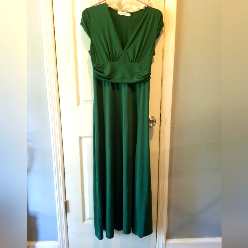 NWOT Anrabess women deep v neck short sleeve pleated high waist party dress